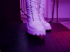 Destroying his cock in white snow boots, aggressive CBT, bootjob and post orgasm with Tamystarly - FapHouse Exclusive